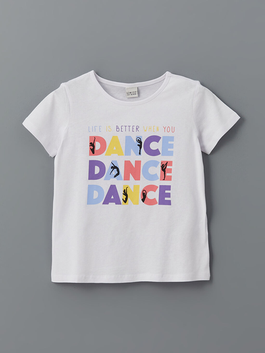 Beyaz Bisiklet Yaka Baskılı Kız Çocuk Tişört