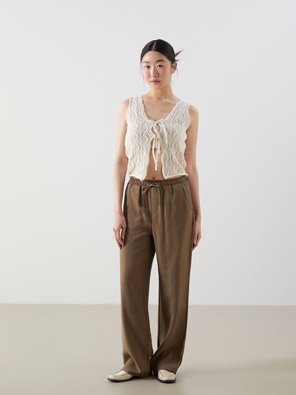 V Neck Ajour Women's Tricot Vest -S5KL44Z8-R9J