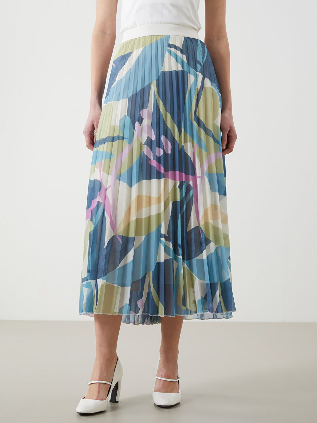Elastic Waist Patterned Chiffon Women's Pleated Skirt -S5KL47Z8-LQQ
