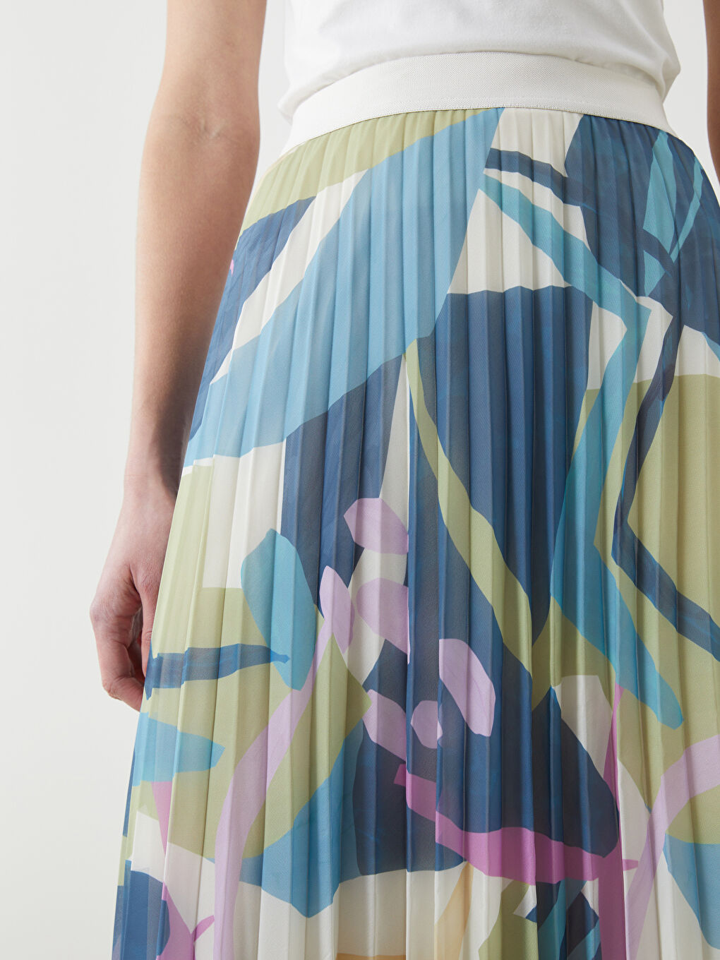 Elastic Waist Patterned Chiffon Women's Pleated Skirt -S5KL47Z8-LQQ