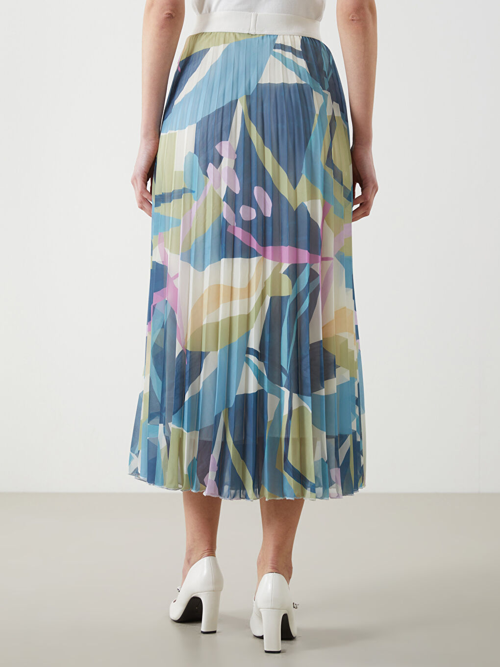 Elastic Waist Patterned Chiffon Women's Pleated Skirt -S5KL47Z8-LQQ