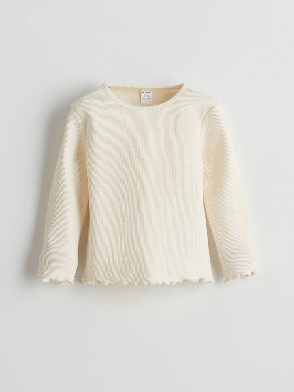 Ekru Bisiklet Yaka Kız Çocuk Tişört