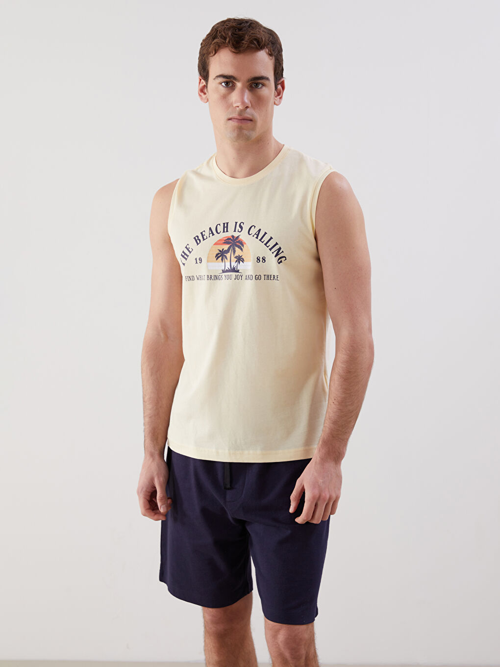Crew Neck Printed Men's Sleeveless T-Shirt -S5KL98Z8-FDS