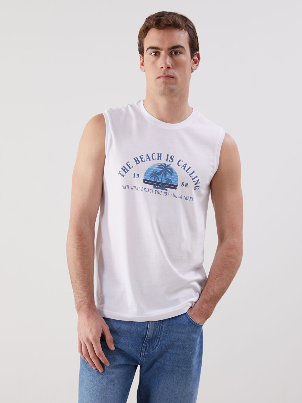 Crew Neck Printed Men's Sleeveless T-Shirt -S5KL98Z8-Q6K