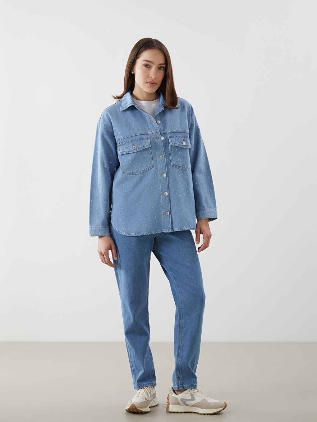 LCW Comfort Indigo Taşlı Kadın Jean Gömlek - 1