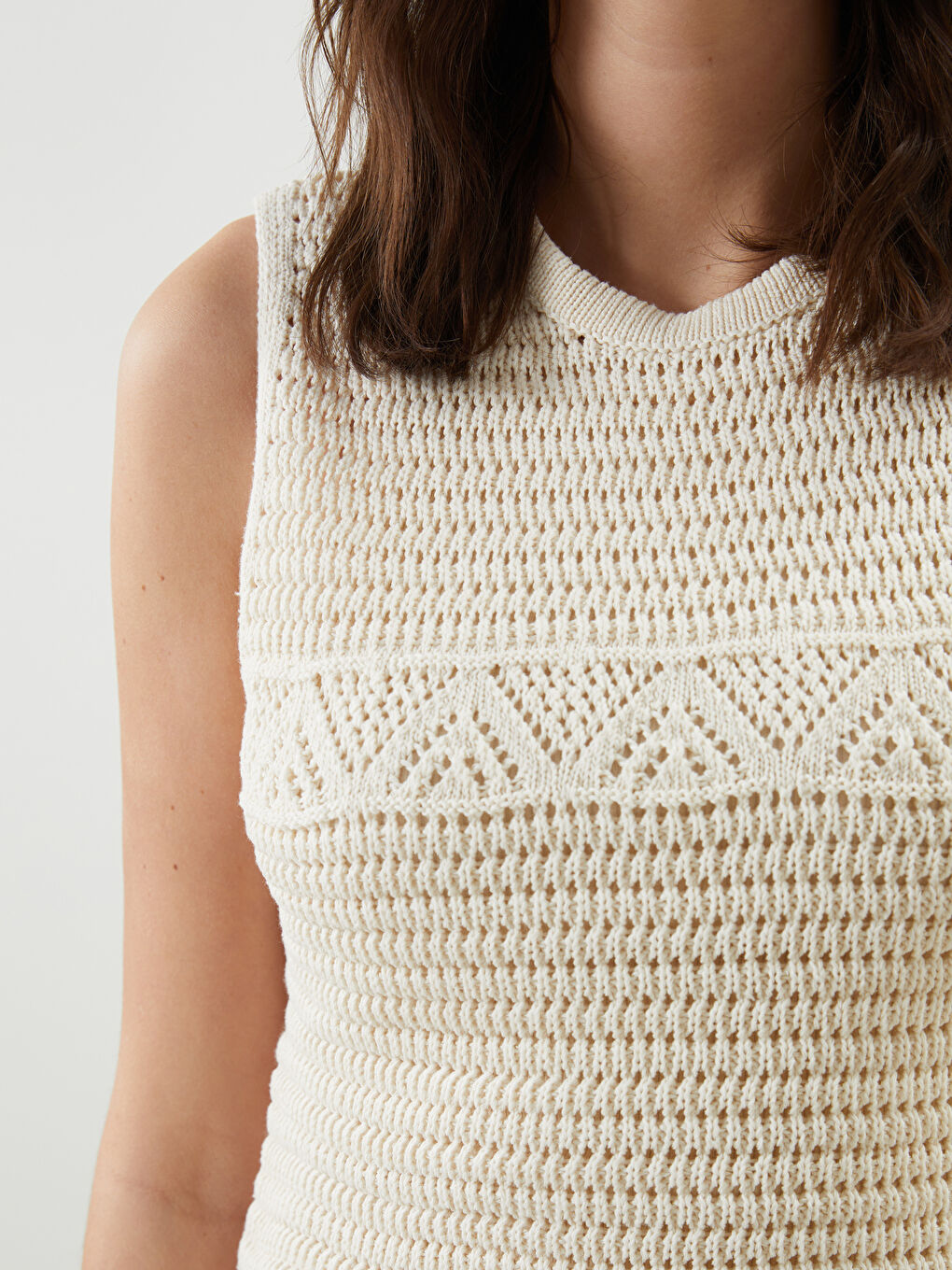 Crew Neck Hole-Knitted Women's Knitwear Sweater Vest -S5KM25Z8-FDU