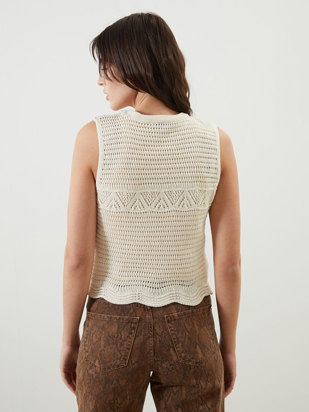 Crew Neck Hole-Knitted Women's Knitwear Sweater Vest -S5KM25Z8-FDU