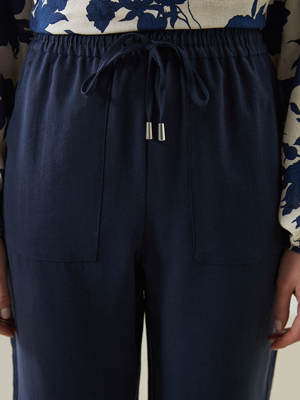 Lacivert Beli Lastikli Kadın Pantolon-2