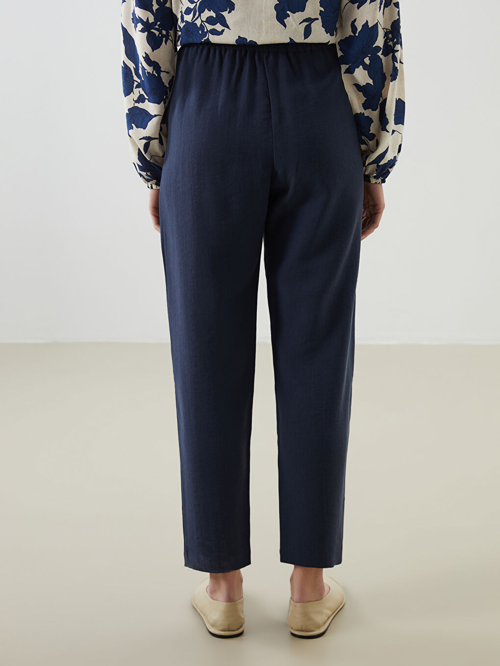 Lacivert Beli Lastikli Kadın Pantolon-3