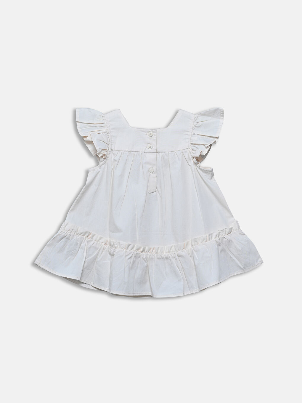 Kare Yaka Kız Çocuk Keten Elbise-1