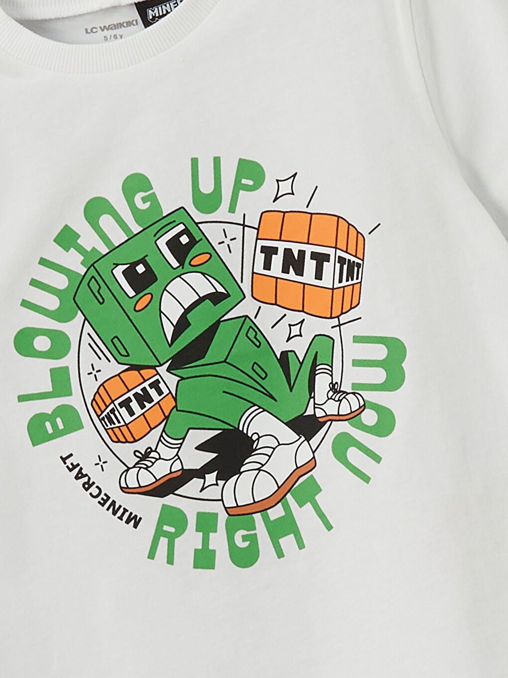 Beyaz Bisiklet Yaka Baskılı Erkek Çocuk Tişört-2