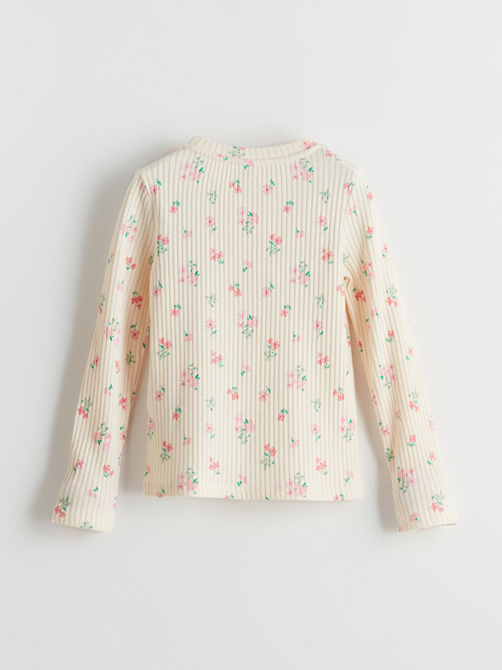 Ekru Bisiklet Yaka Çiçekli Kız Çocuk Tişört-2