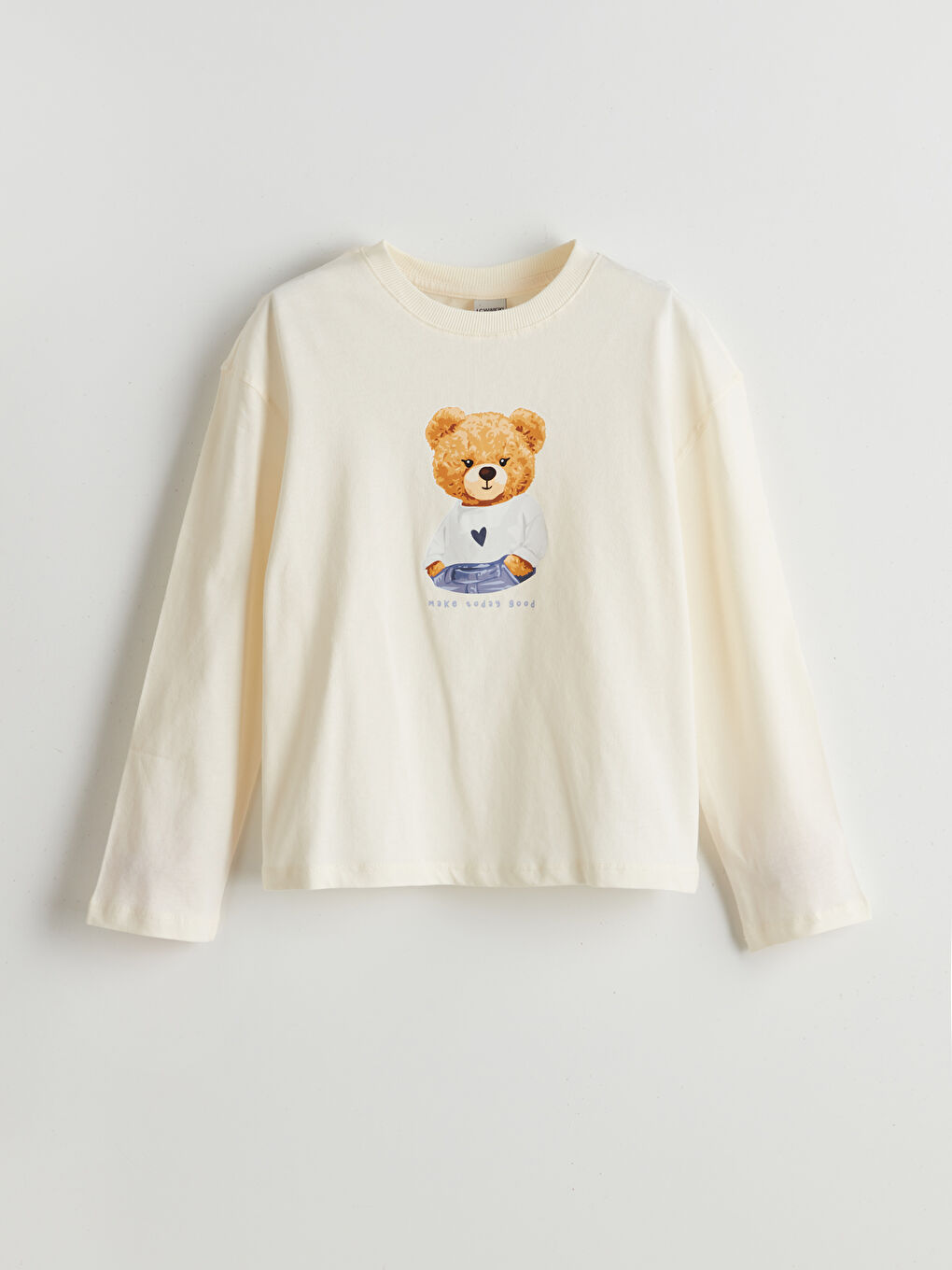 Crew Neck Teddy Bear Printed Girls' T-Shirt -S5KM55Z4-FDU