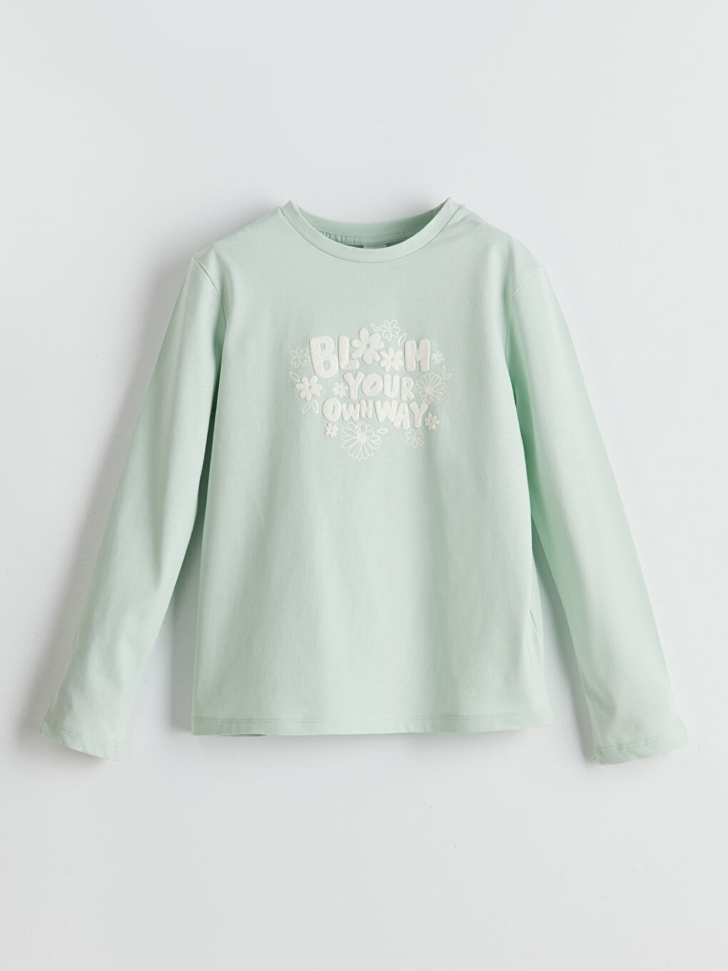 Ekru Bisiklet Yaka Kız Çocuk Tişört