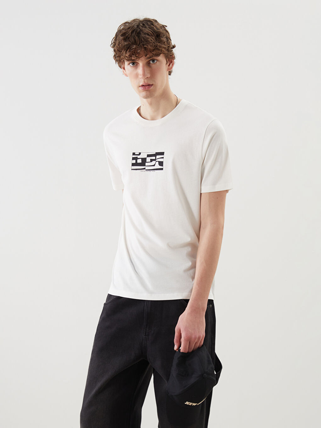 T-shirt en Jersey Imprimé à Col Rond pour Hommes