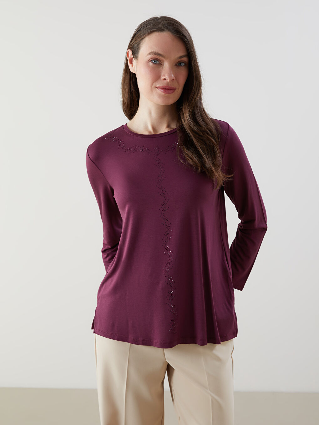 Crew Neck Stone Printed Women's Blouse -S5KN42Z8-HNN