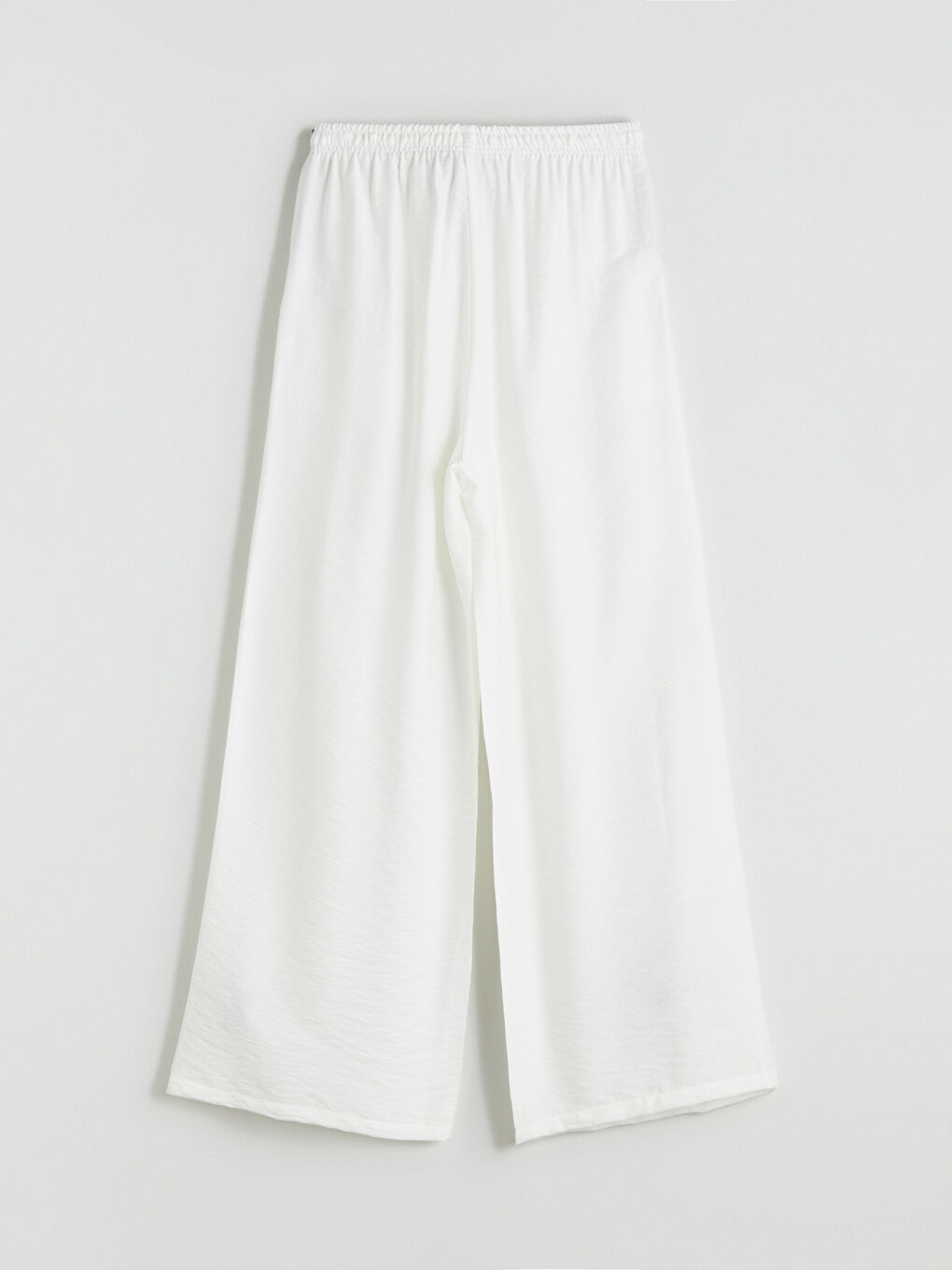 Beyaz Beli Lastikli Keten Görünümlü Kadın Pantolon-5