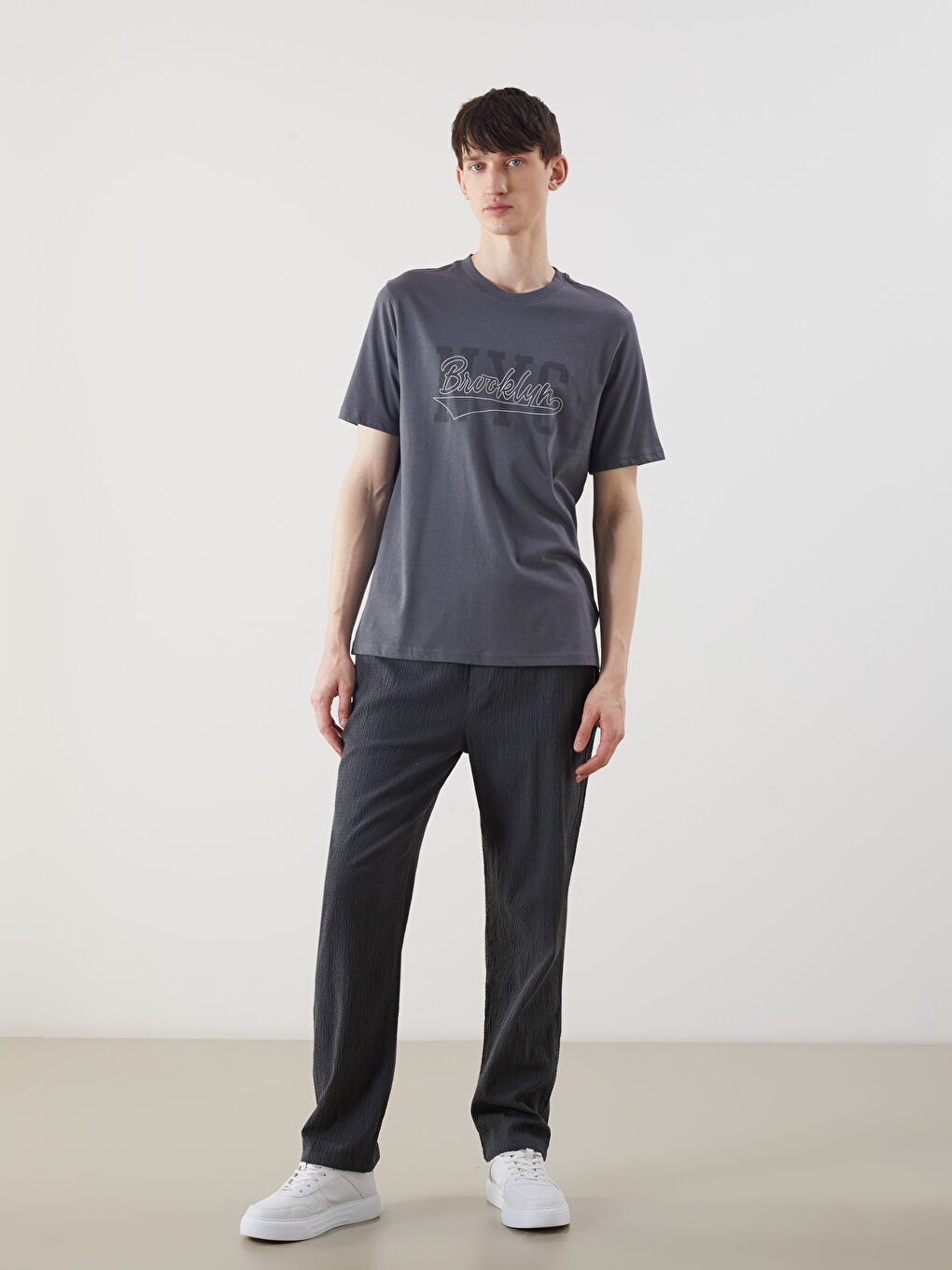 T-shirt pour Hommes en Jersey Imprimé Brooklyn Brodé à Col Rond-1
