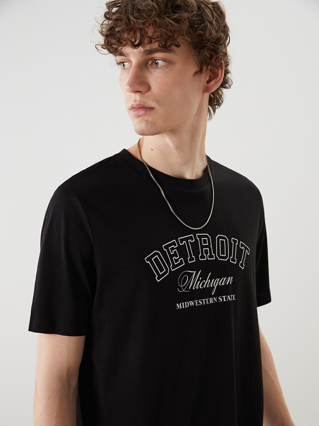 T-shirt en Jersey Imprimé Detroit à Col Rond pour Hommes