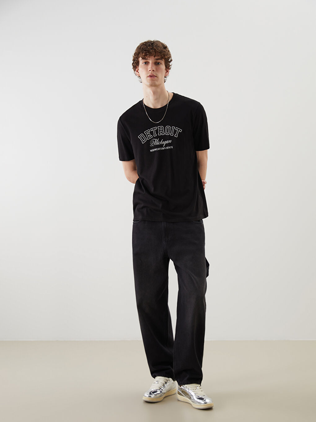 T-shirt en Jersey Imprimé Detroit à Col Rond pour Hommes-3