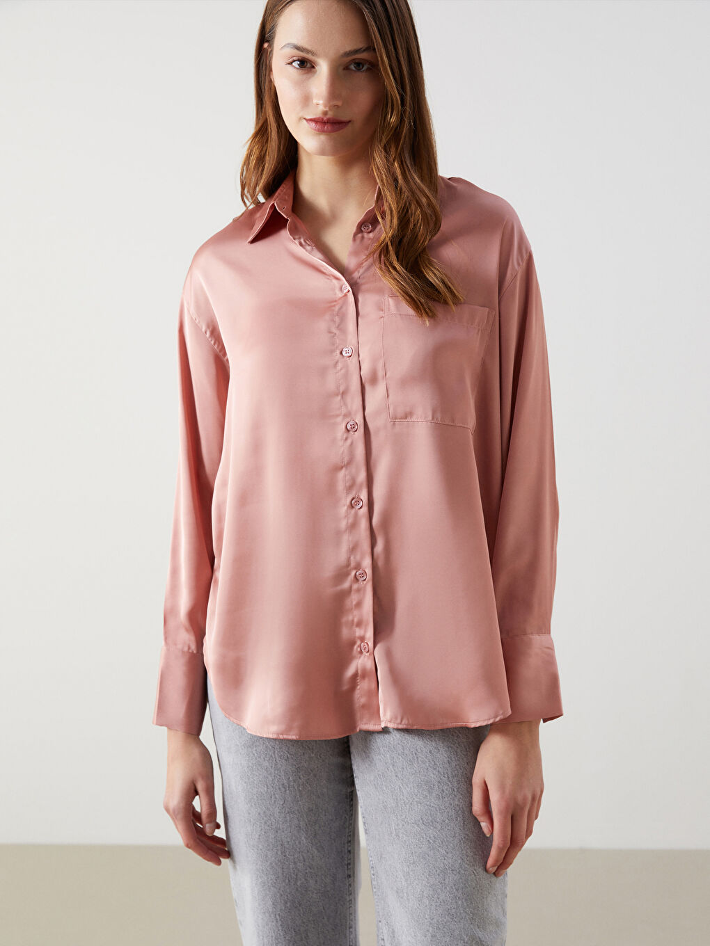Oversize Satin Women's Shirt -S5KN97Z8-GUK