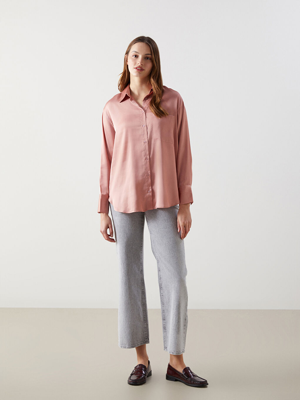 Oversize Satin Women's Shirt -S5KN97Z8-GUK