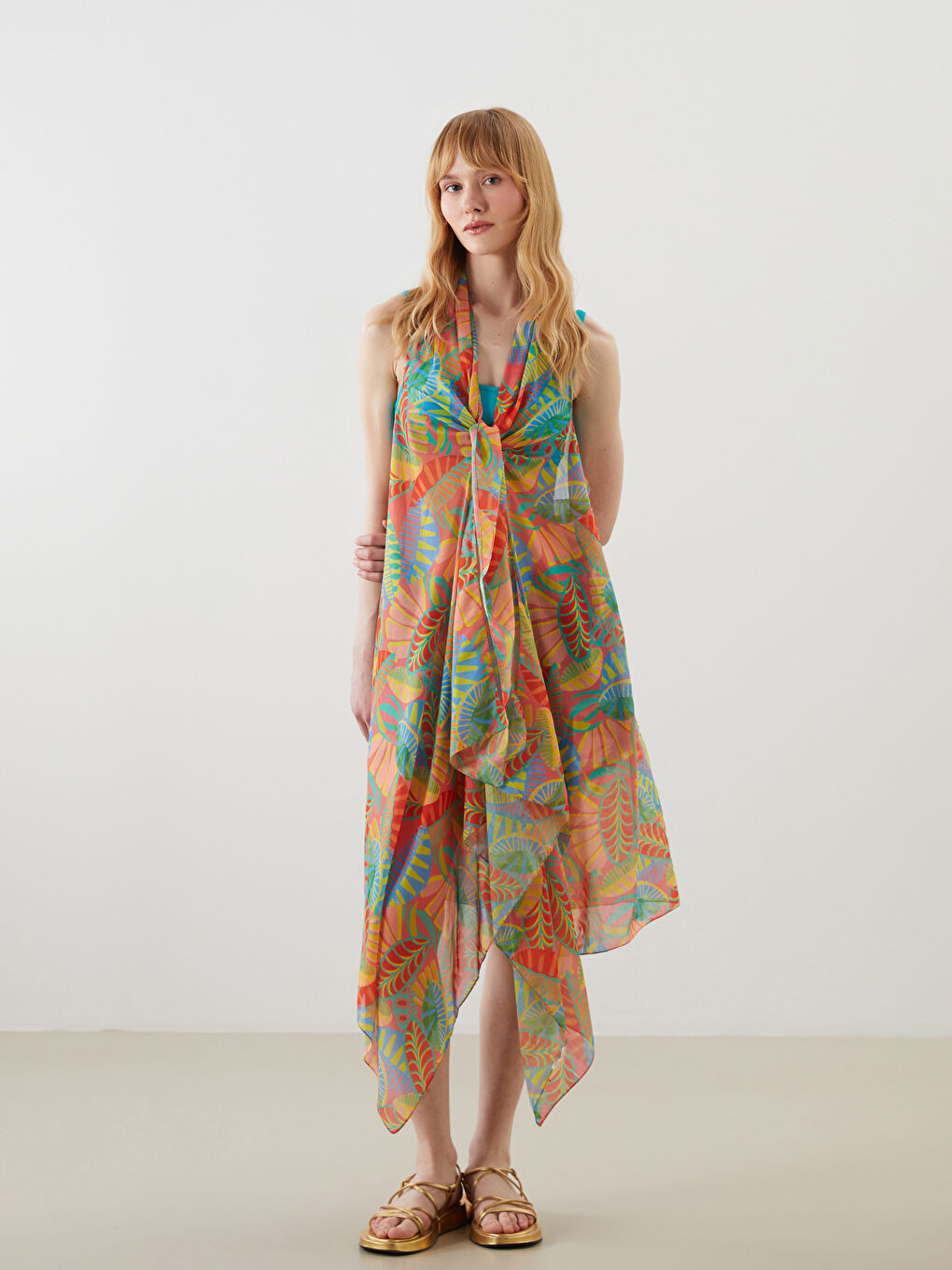 Mercan Desenli Kadın Plaj Elbisesi-3