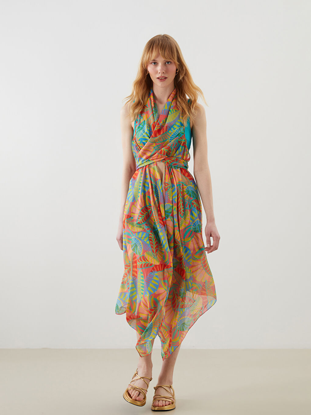 Mercan Desenli Kadın Plaj Elbisesi-4