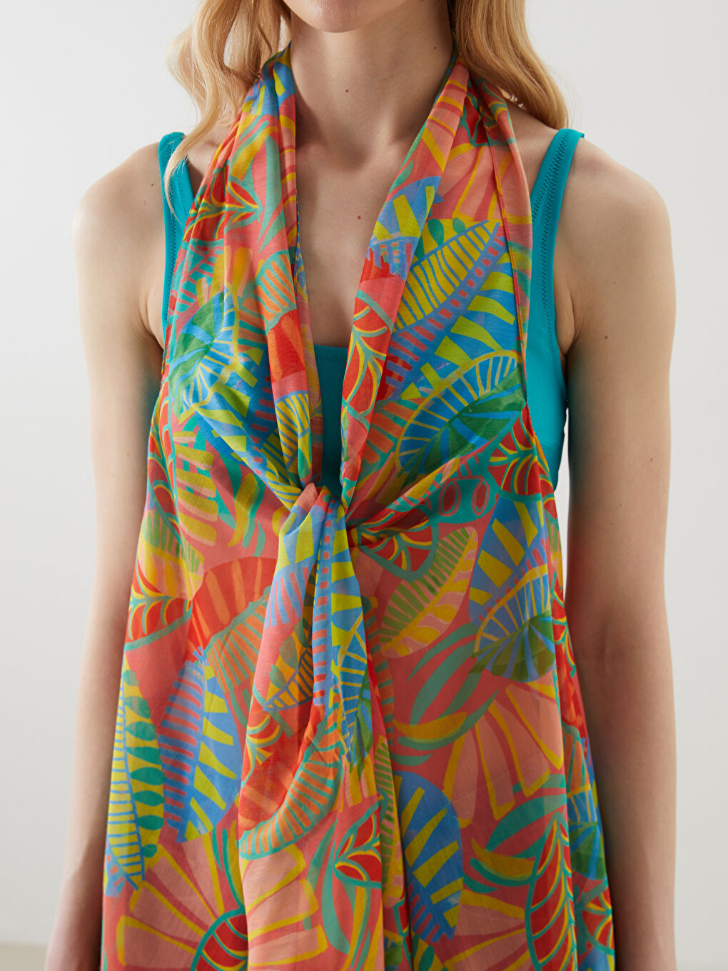 Mercan Desenli Kadın Plaj Elbisesi-5