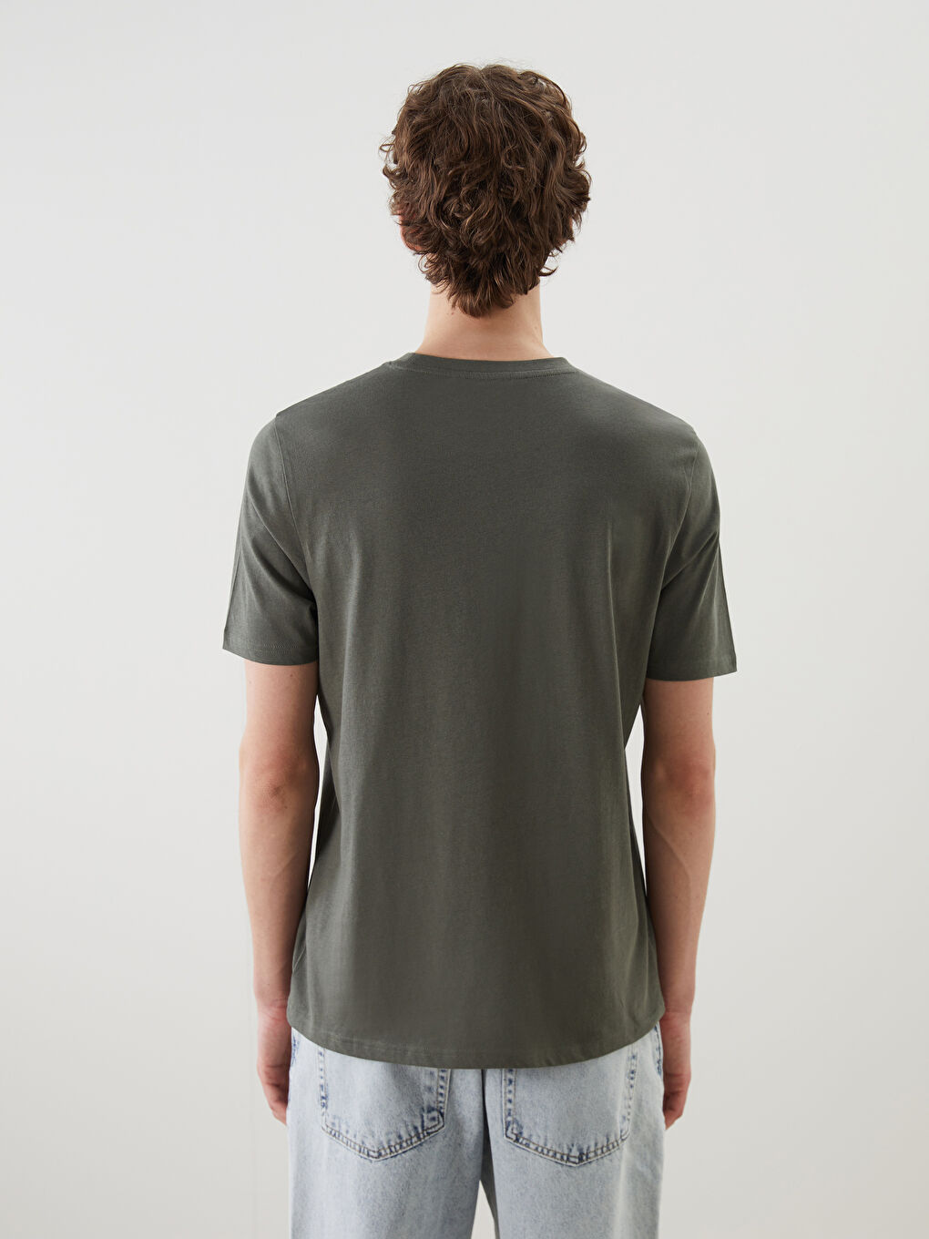 Haki Bisiklet Yaka Baskılı Penye Erkek Tişört-3