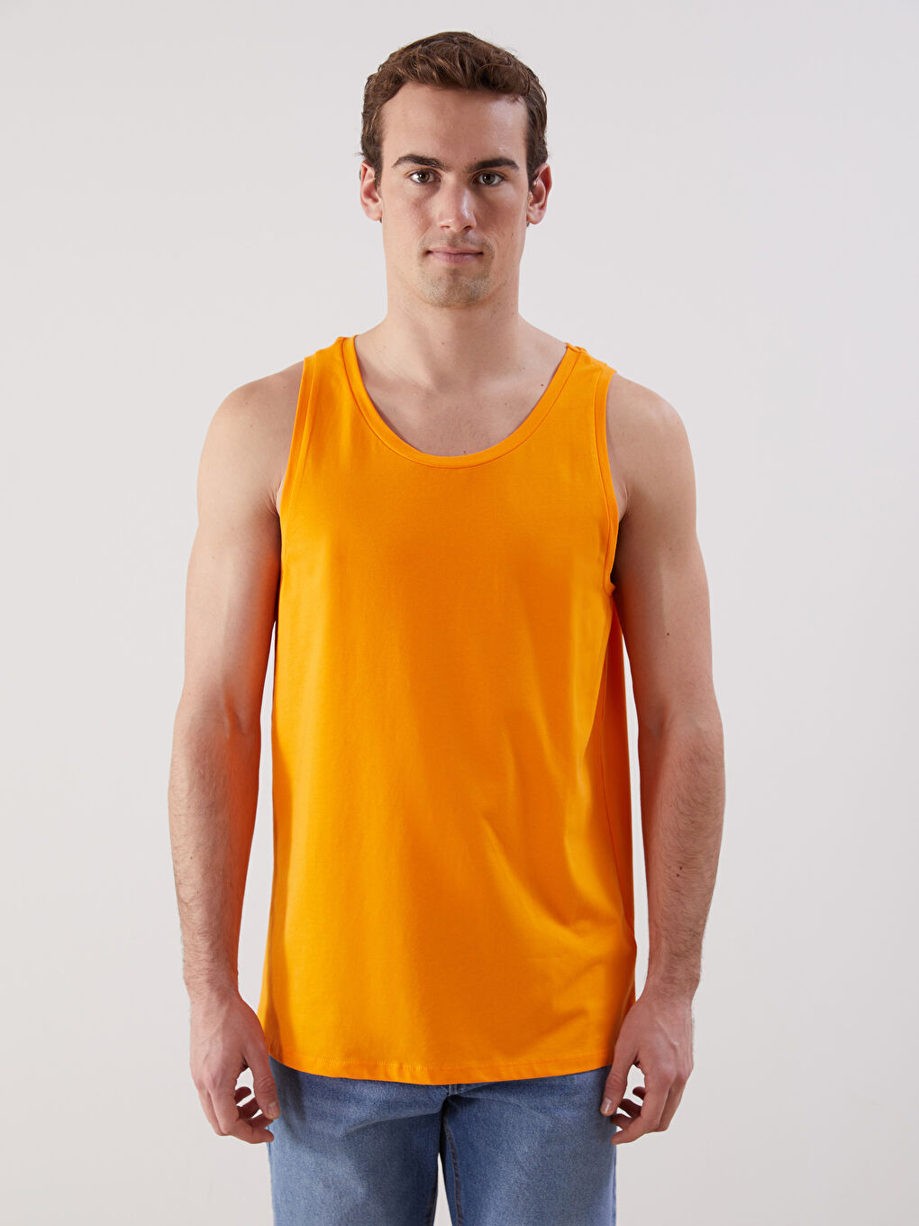 Turuncu Bisiklet Yaka Erkek Kolsuz Tişört