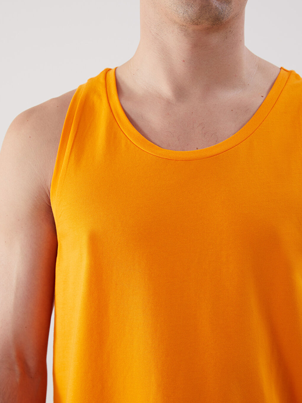 Turuncu Bisiklet Yaka Erkek Kolsuz Tişört-2