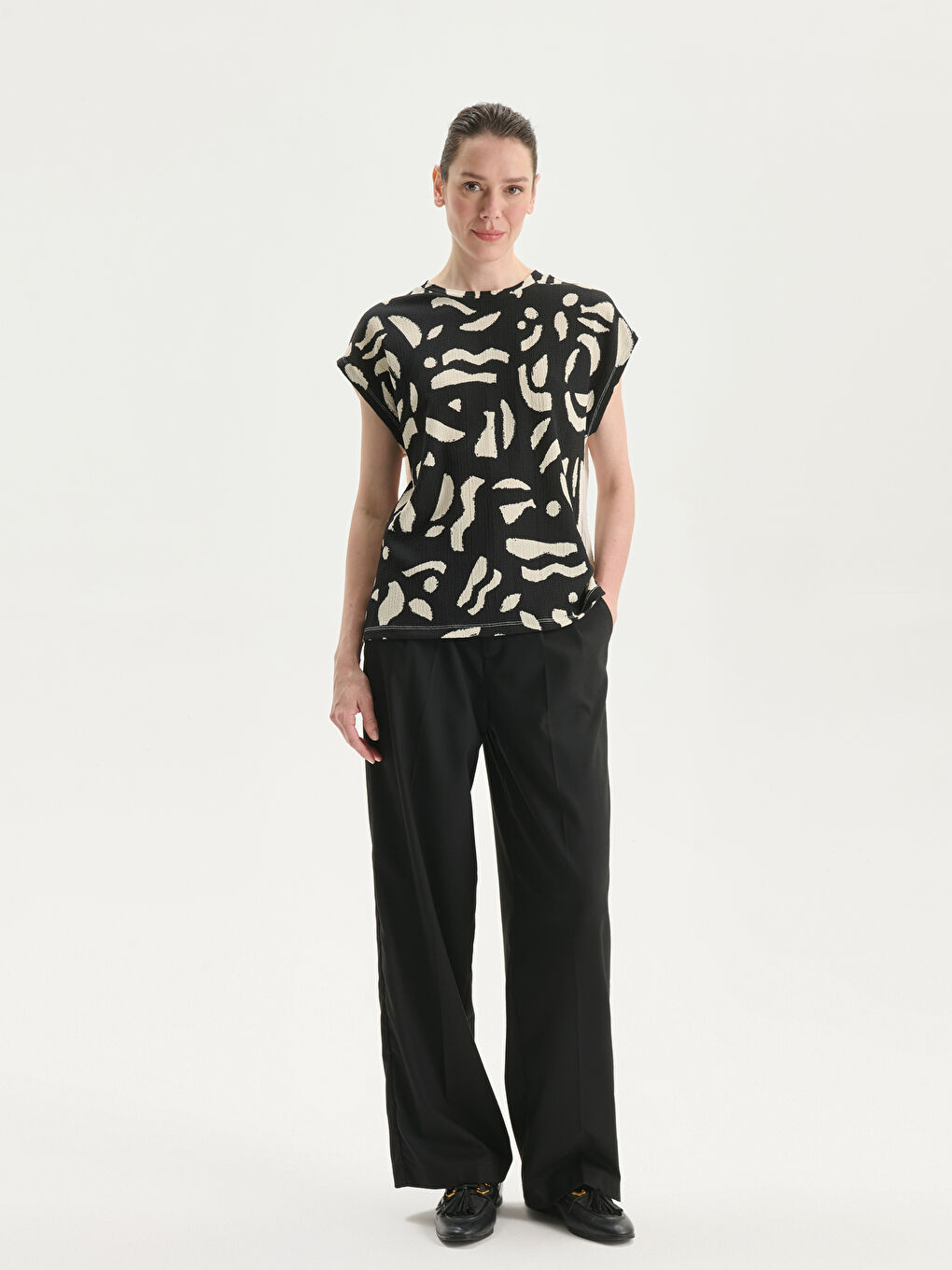 Crew Neck Patterned Women's T-Shirt -S5KP11Z8-LRA