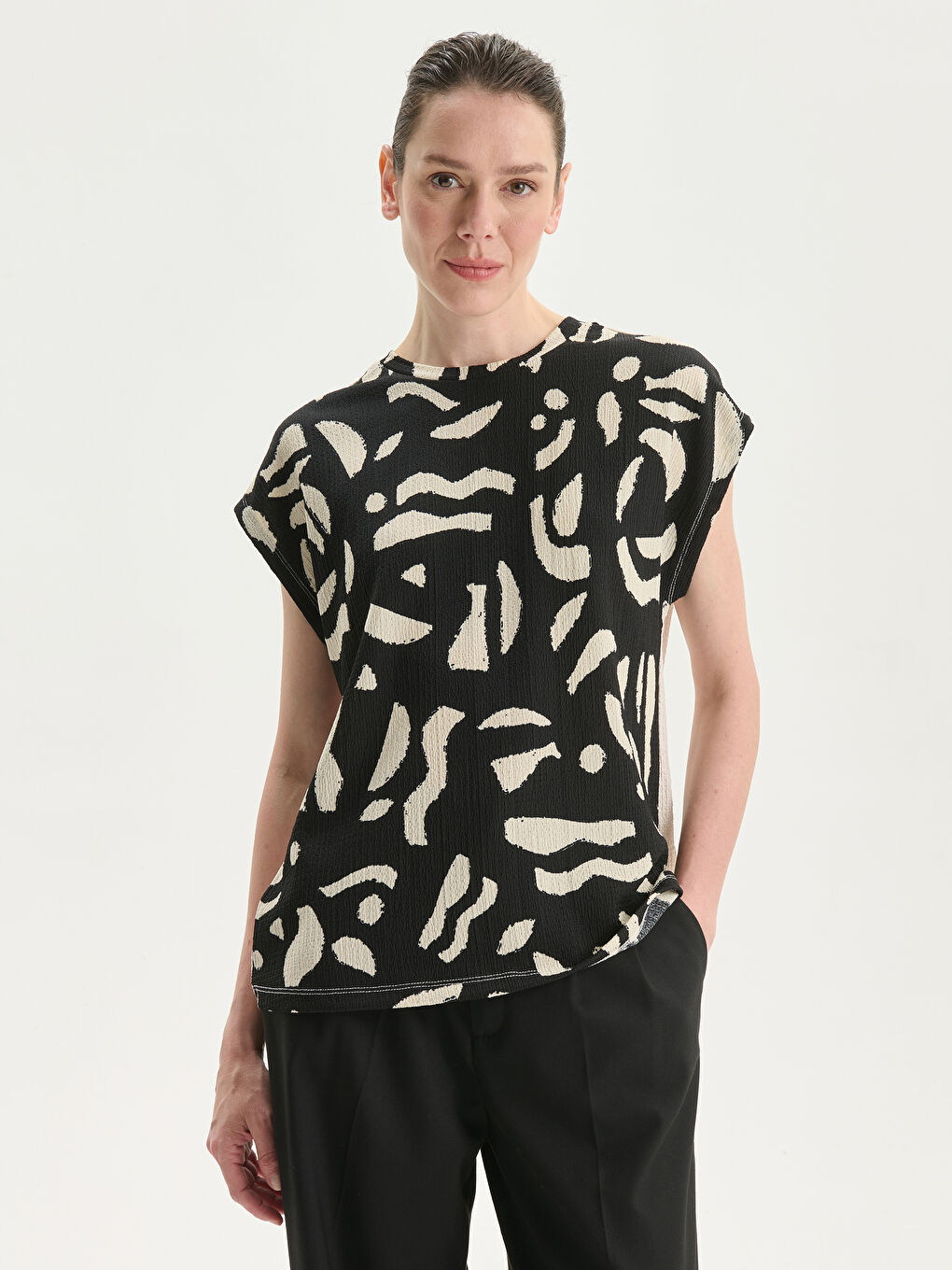 Crew Neck Patterned Women's T-Shirt -S5KP11Z8-LRA