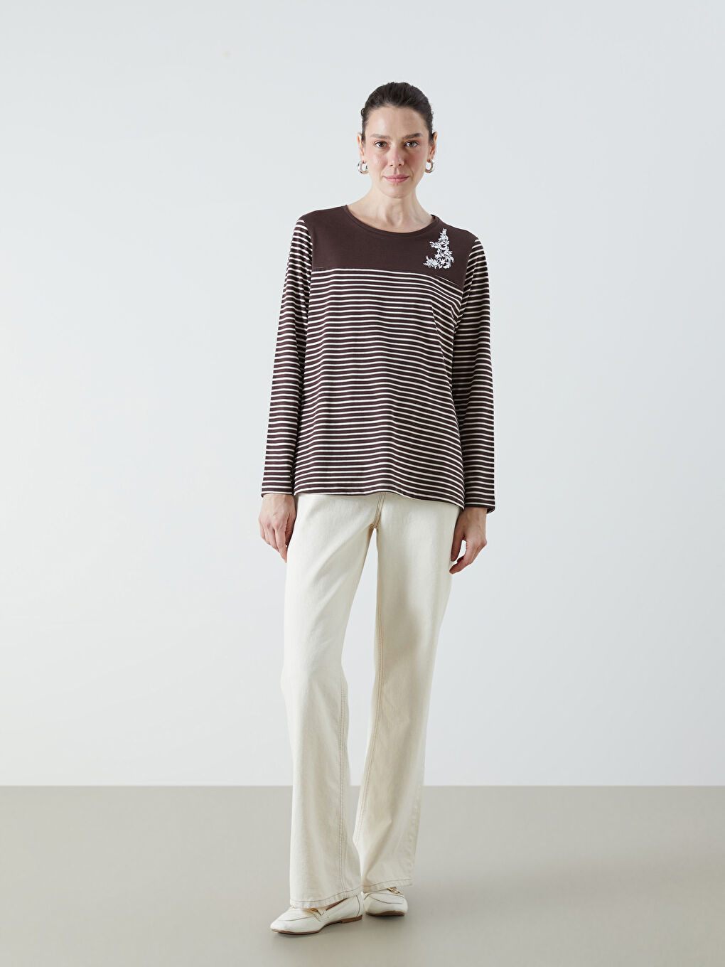 Crew Neck Striped Blouse-1