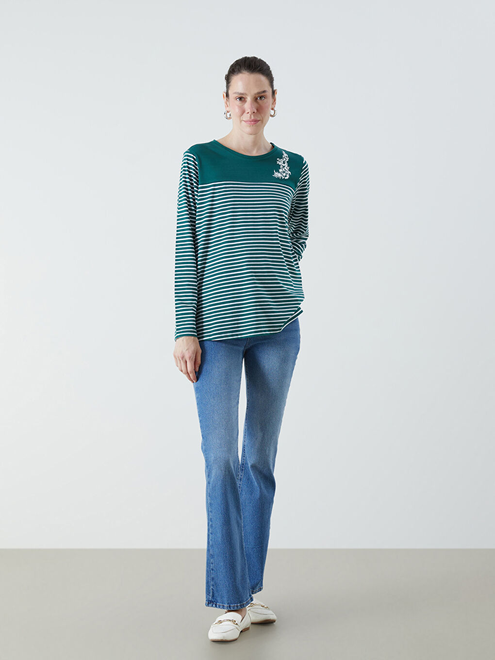 Blouse Rayée à Col Rond-1