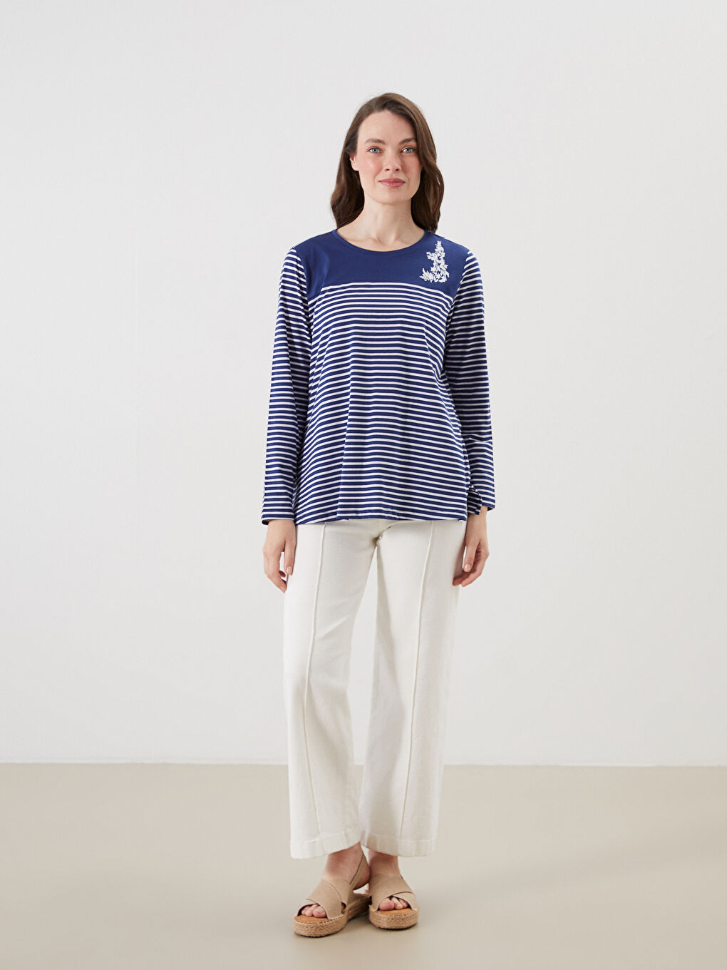 Crew Neck Striped Blouse-1