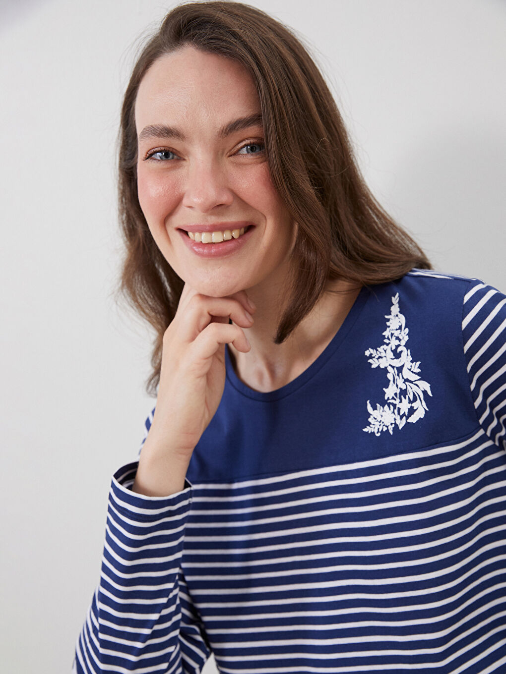Crew Neck Striped Blouse-2