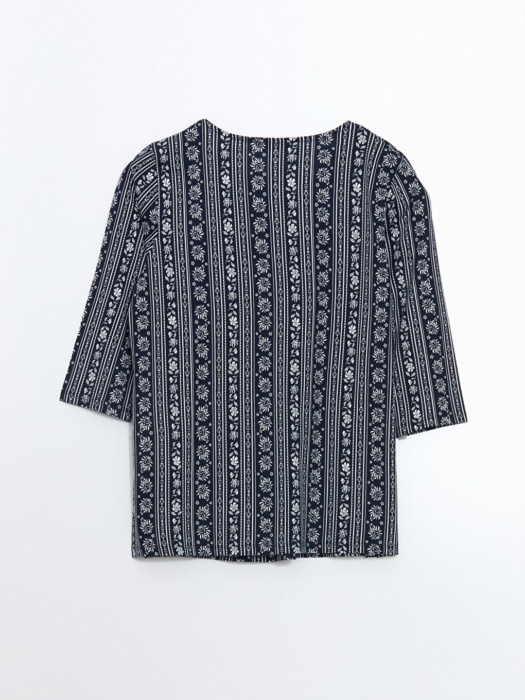 Lacivert Bağlamalı Yaka Desenli Kadın Bluz-5