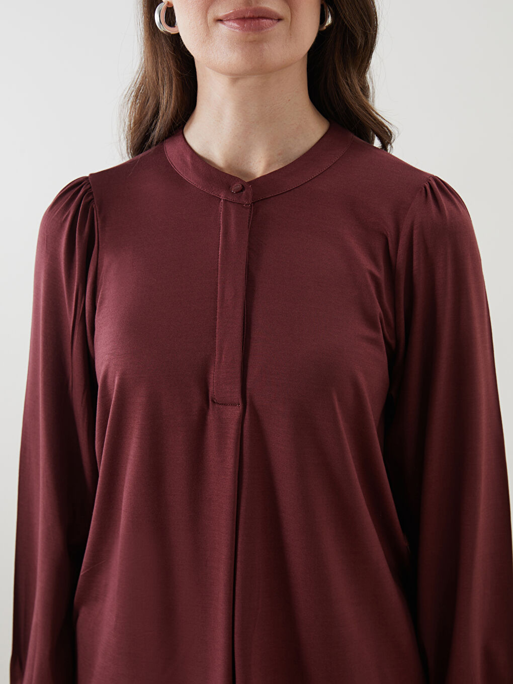 Bordo Bisiklet Yaka Kadın Bluz-2