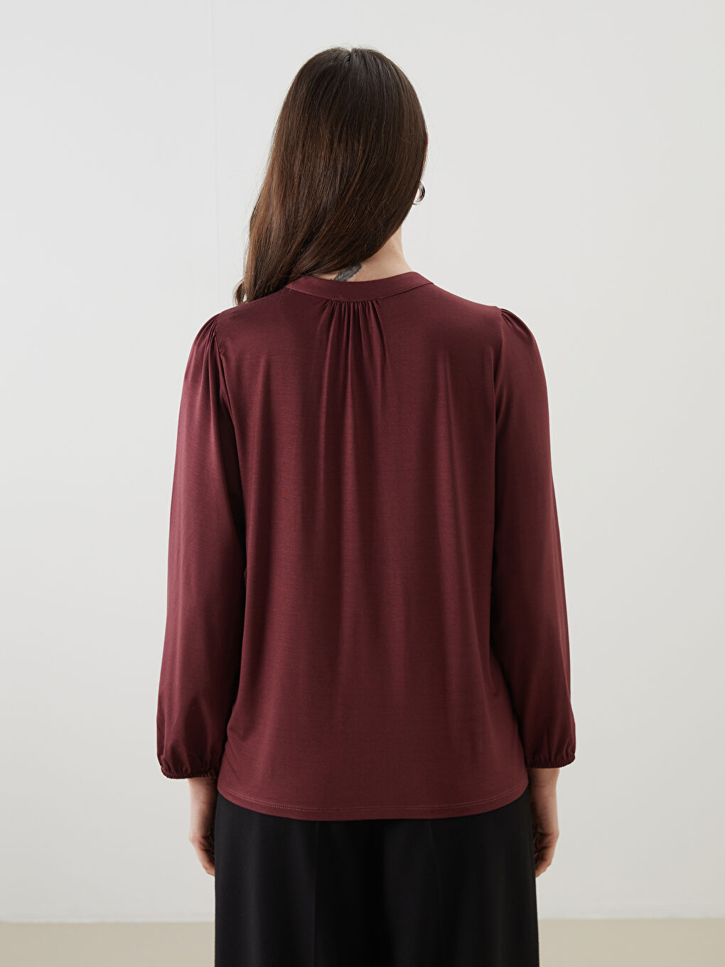 Bordo Bisiklet Yaka Kadın Bluz-3