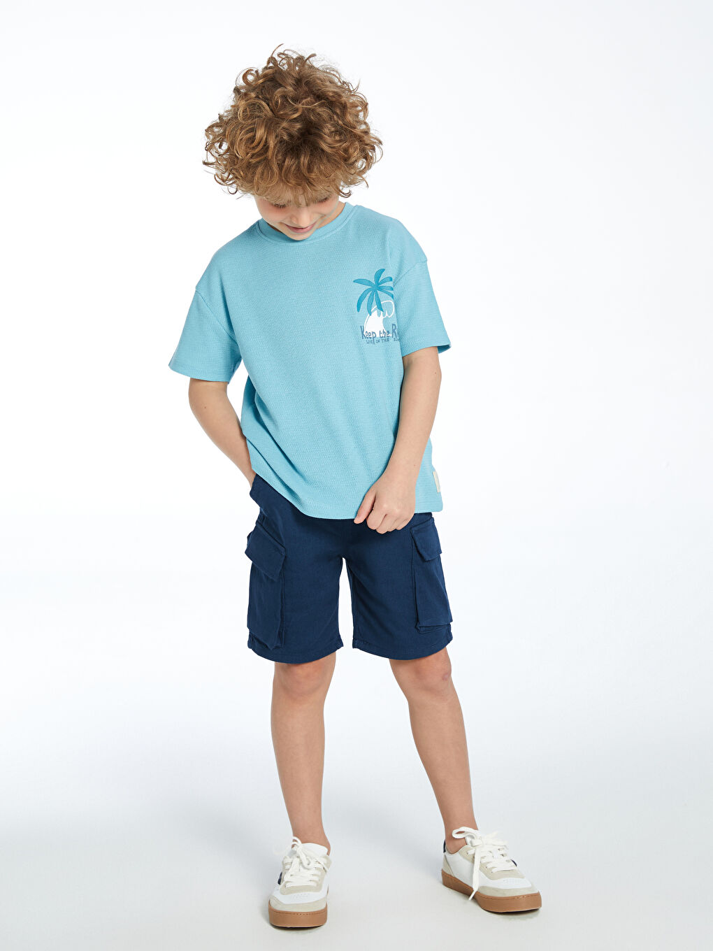 LCW Kids Indigo Beli Lastikli Gabardin Erkek Çocuk Şort
