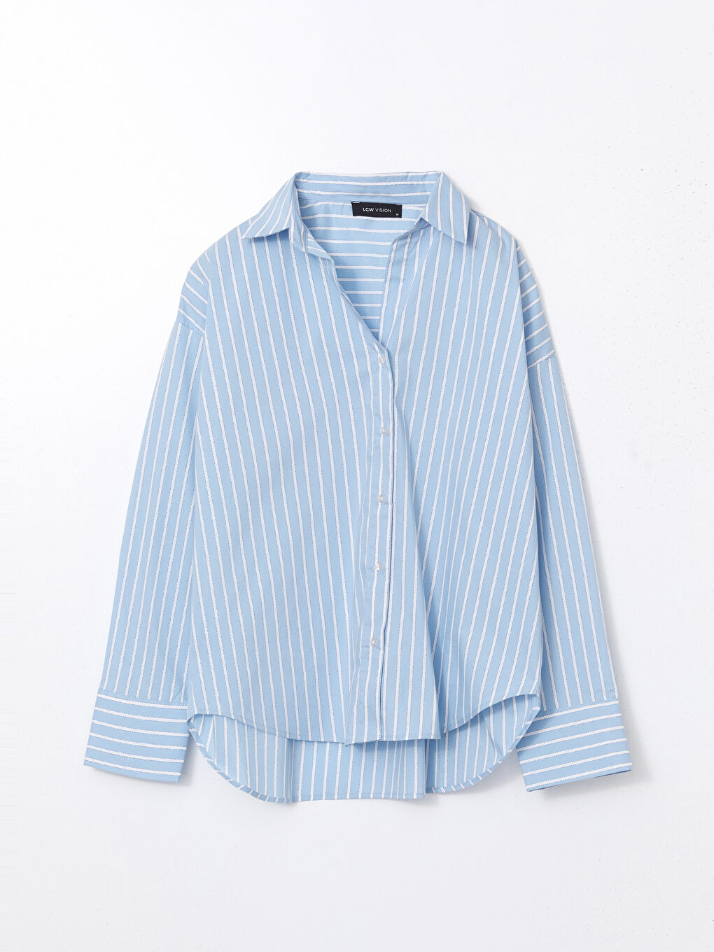 Mavi Çizgili Oversize Kadın Gömlek-4