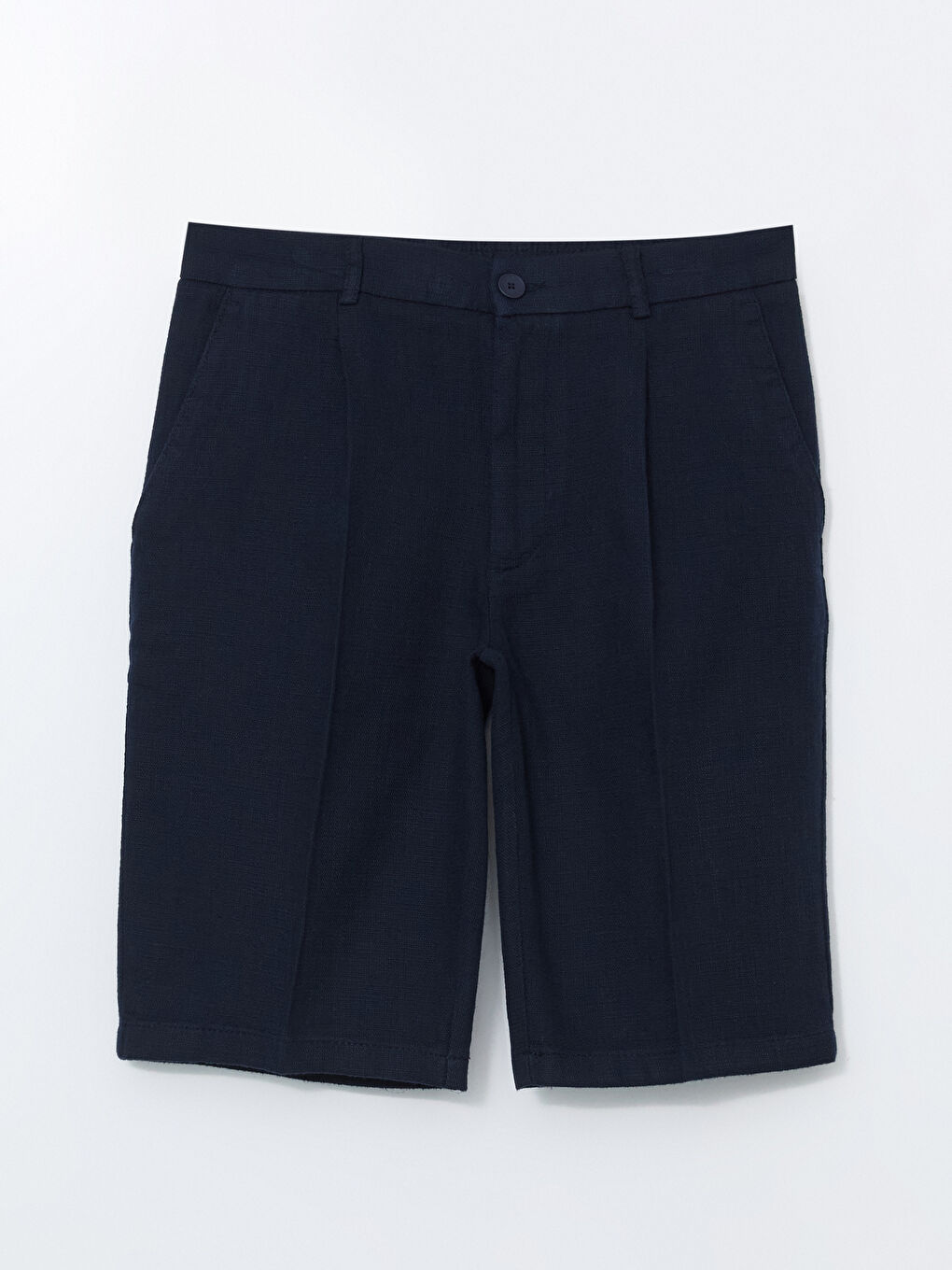 Lacivert Standart Kalıp Keten Görünümlü Erkek Şort-4