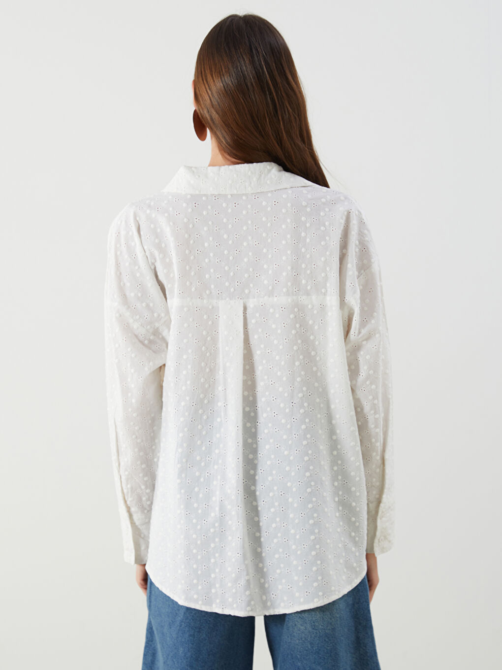 Hole-Knitted Oversize Broderie Women's Shirt-3