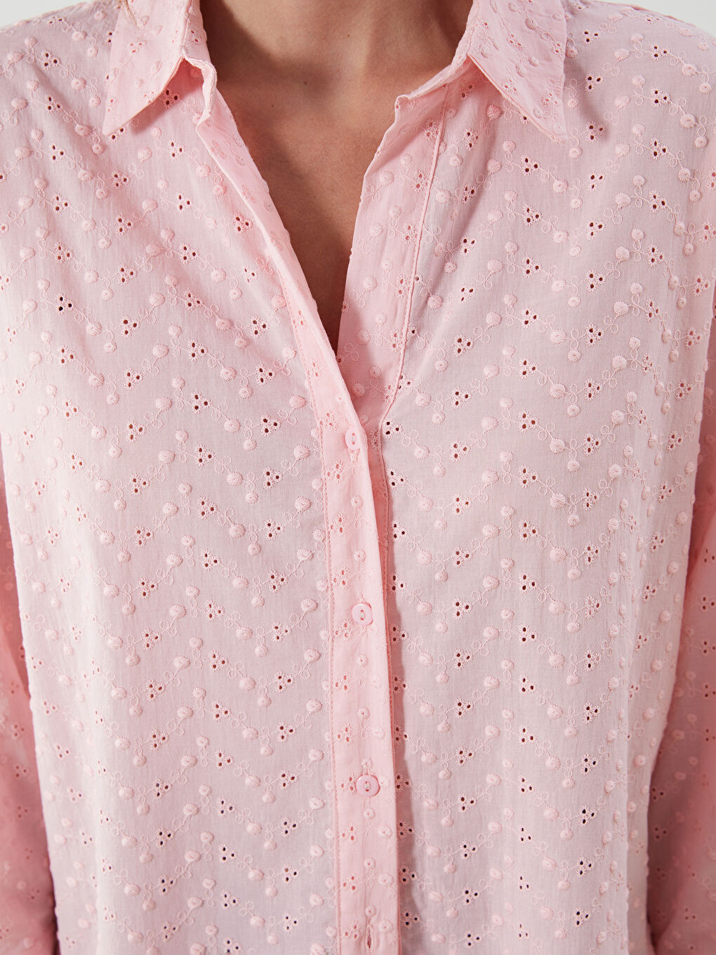 Hole-Knitted Oversize Broderie Women's Shirt-2