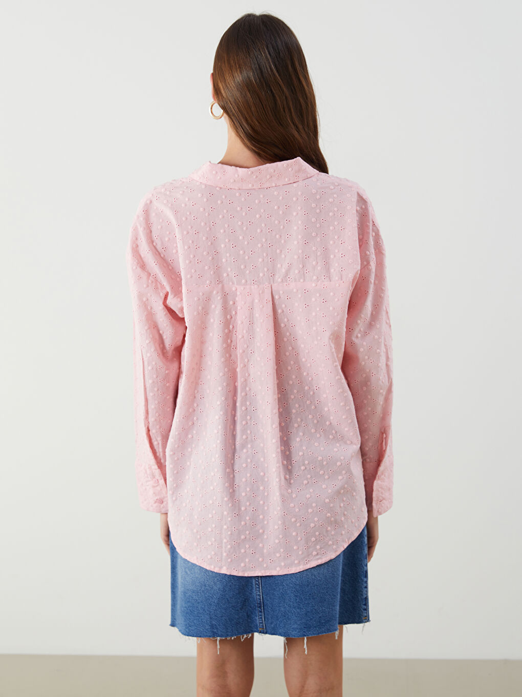 Hole-Knitted Oversize Broderie Women's Shirt-3