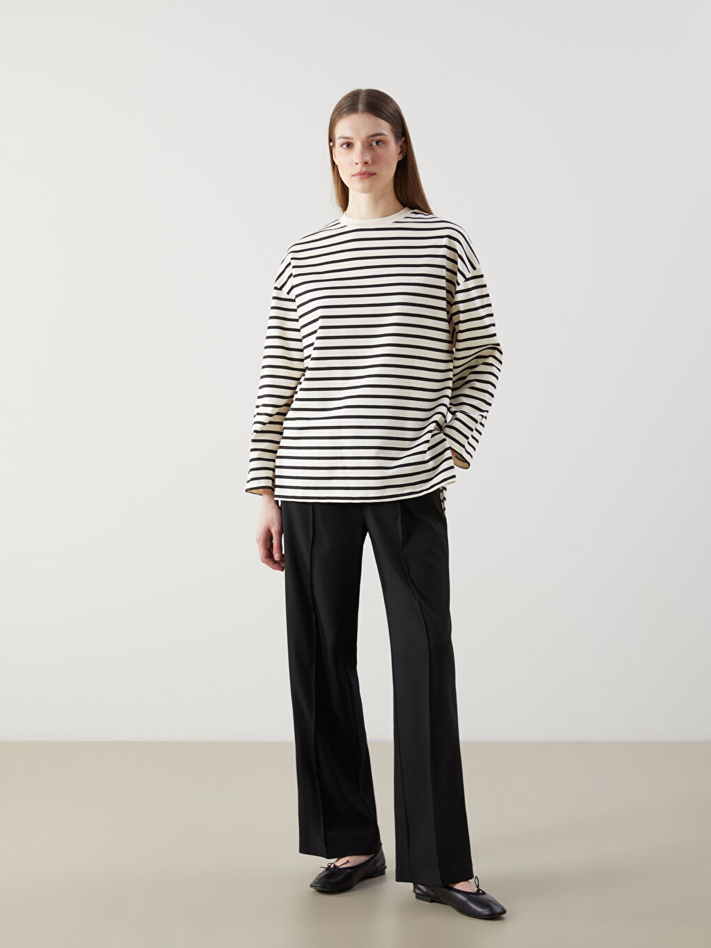 Siyah Çizgili Oversize Kadın Sweatshirt Tunik-1