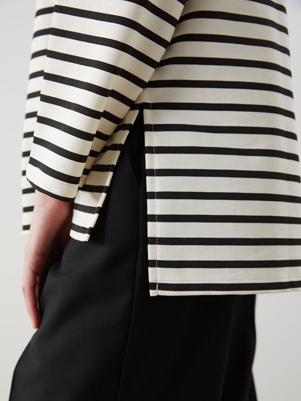 Siyah Çizgili Oversize Kadın Sweatshirt Tunik-2