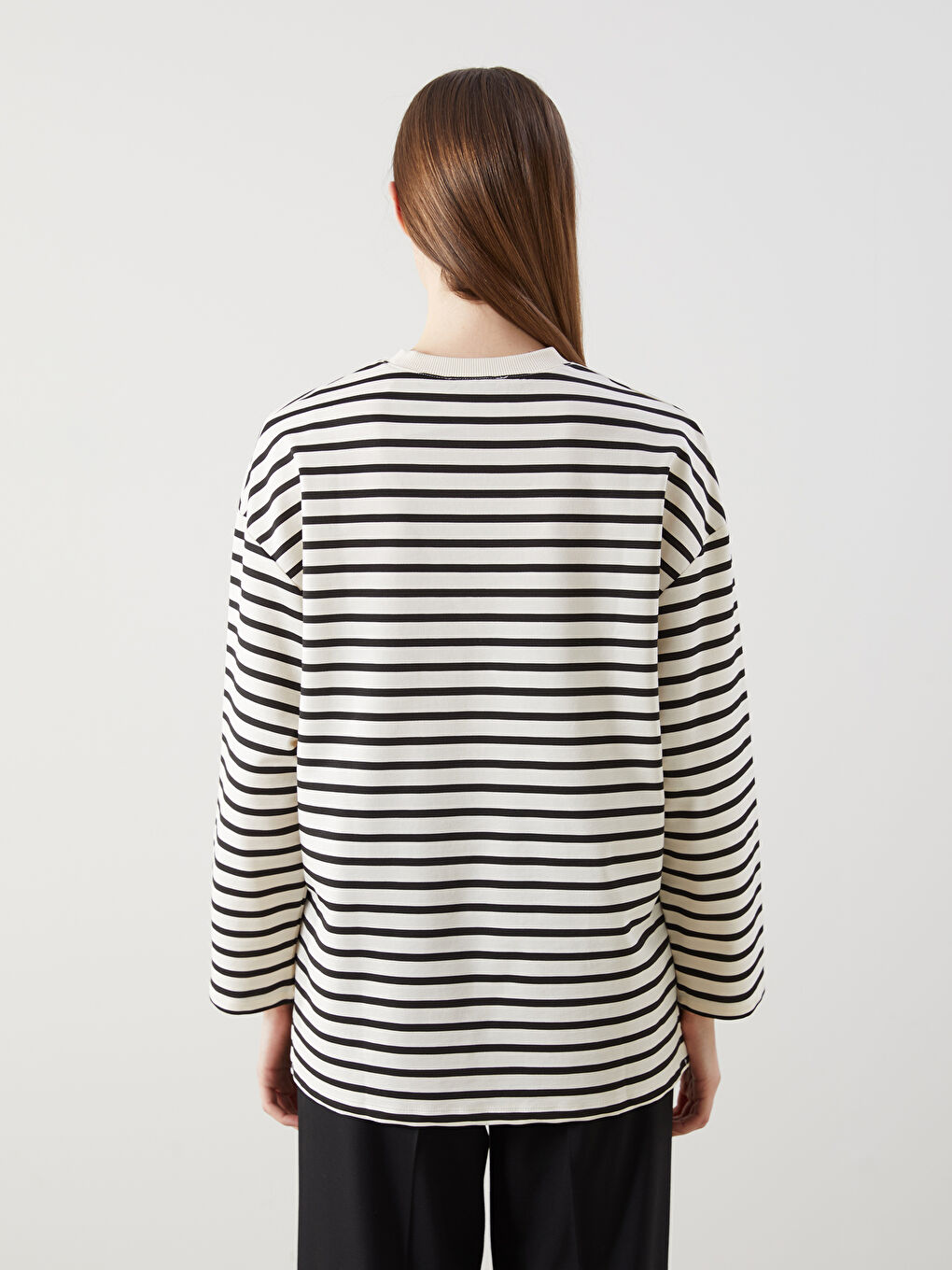 Siyah Çizgili Oversize Kadın Sweatshirt Tunik-3